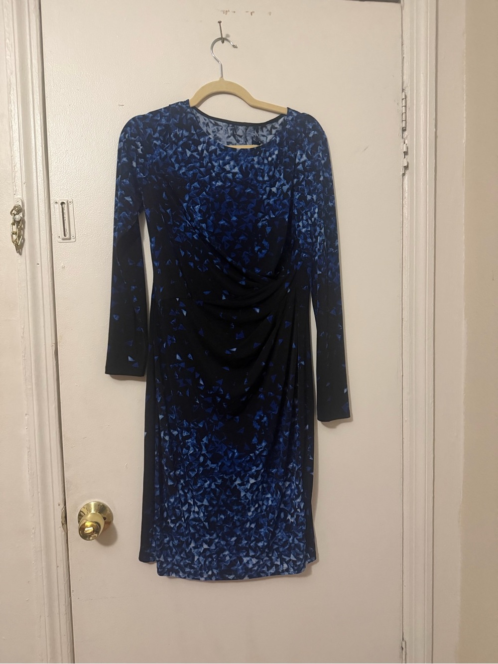 Chaps Navy and Royal Blue Long Sleeve Draped Dress